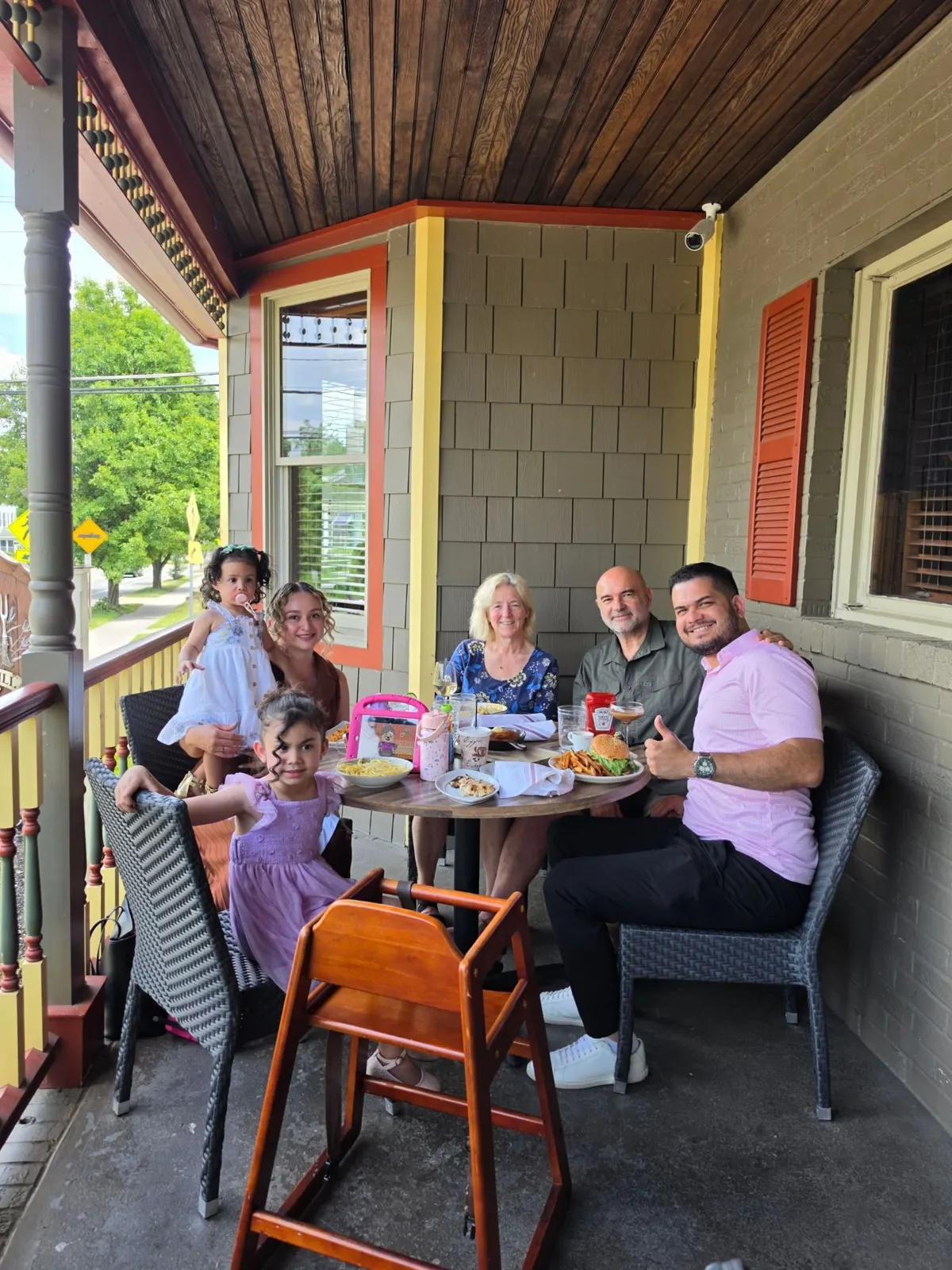 Louisa and her husband at Sunday brunch with the Pujols family on the porch of the Historic Rocky Hill Inn & Tavern in Rocky Hill, NJ.